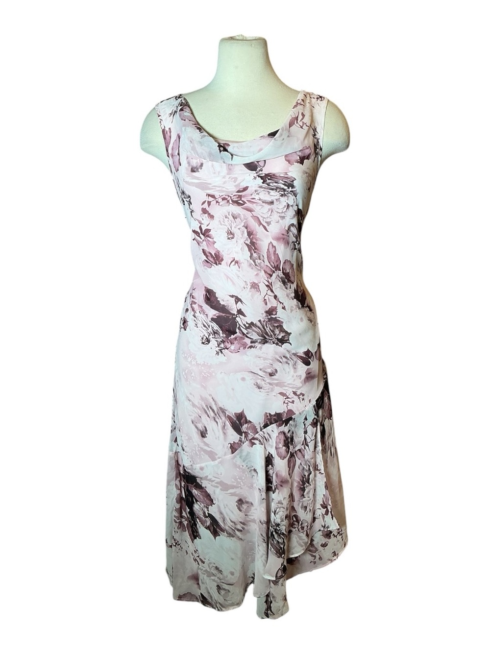 Vintage Y2K Liz Jordan Cowl Neck Floral Print Asymmetrical Maxi Dress